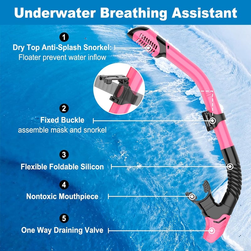 SOLAVA Snorkeling Gear for Adults, Snorkel Set Scuba Diving mask Dry-Top, Adult Swimming Goggles with Nose Cover, HD Tempered Glass Panoramic Anti-Leak Anti-Fog - Image 4